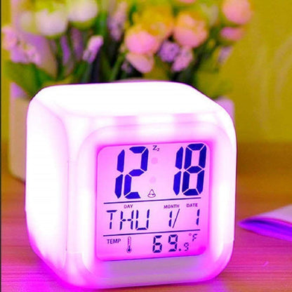 Plastic Changing Multicolour Clock | Digital Led Alarm Clock For Table Home Desk Night Table | With Temperature/Day/Month/Date/Time/Alarm