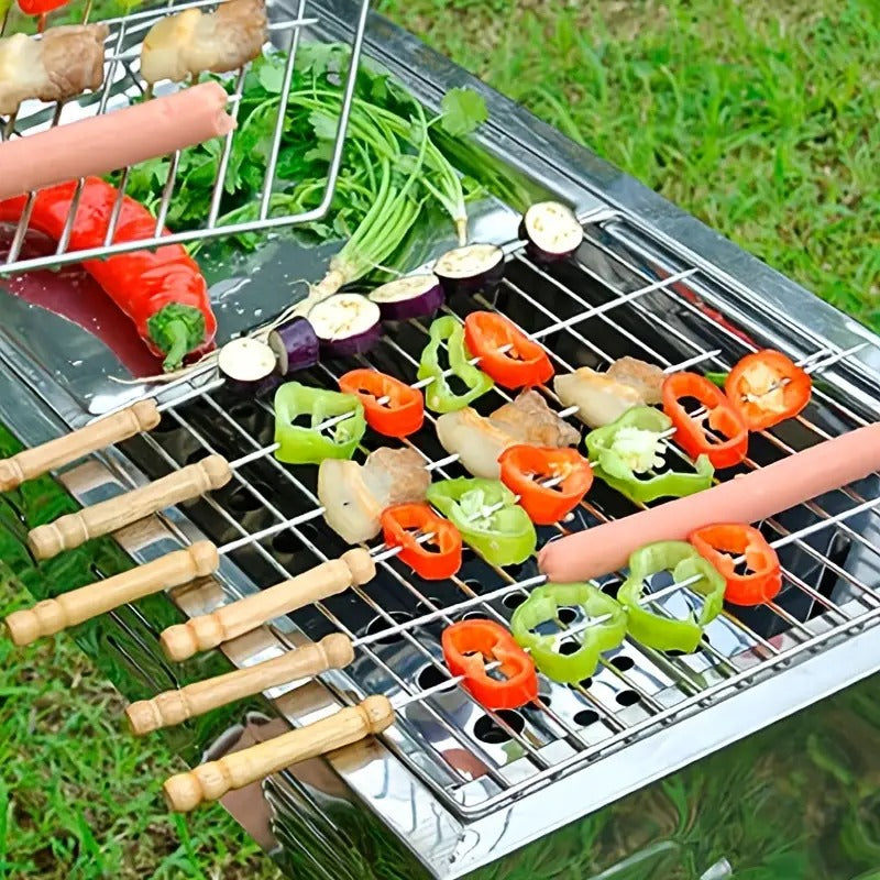 Barbeque Stick Pack of 12- Strong Stainless Steel Tandoor Sticks 14.5 inches, Steel Coated Barbecue Skewers, Steel Sticks for Grill.