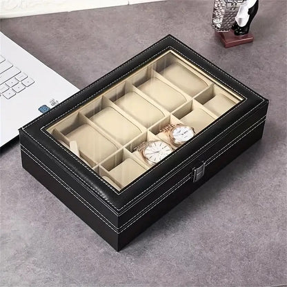 Watch Case Box for Men - Watch Organizer Storage Tray for Women - Wrist Watch Collection Holder 12 Slots