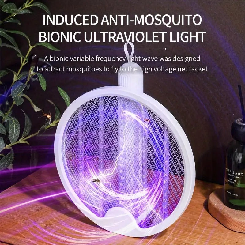 Foldable Swivel Mosquito Bat, 3 in 1 Mosquito Racket USB Rechargeable, Bug Zapper Electric Fly Swatter with UV Light Lamp, Hangable Mosquito Swatter Racket w/Long Lasting Lithium-ion Battery