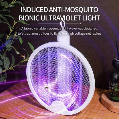 Foldable Swivel Mosquito Bat, 3 in 1 Mosquito Racket USB Rechargeable, Bug Zapper Electric Fly Swatter with UV Light Lamp, Hangable Mosquito Swatter Racket w/Long Lasting Lithium-ion Battery