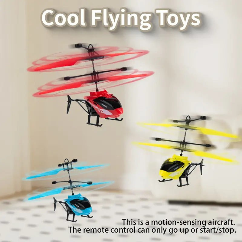 Outdoor and Indoor Flying Helicopter with Hand Induction Watch | Electronic Radio RC Remote Control Toy | Charging Helicopter with 3D Light & Safety Sensor for Kids (Multi Color)