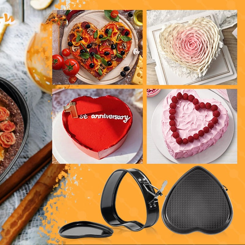 Cake Mould Tin Set of 3 Pieces Mold Heart, Round & Square Shape Cake Maker (Black, Non-Stick Coating), Steel