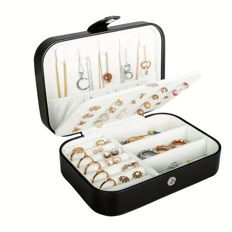 Jewellery Organiser PU Leather Zipper Portable Storage Box Case with Dividers Container for Rings, Earrings, Necklace Home Organizer