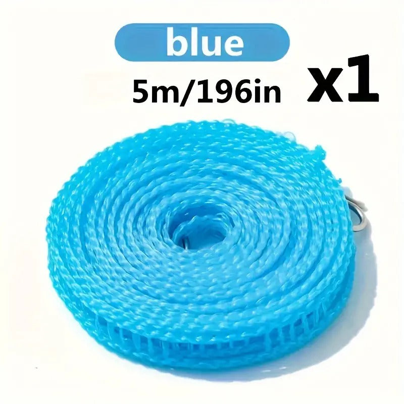 5 Meters Windproof Anti-Slip Clothes Washing Line Drying Nylon Rope with Hooks 2pc | Durable Outdoor & Indoor Laundry Line | Easy Installation | Heavy Duty & Strong Hold