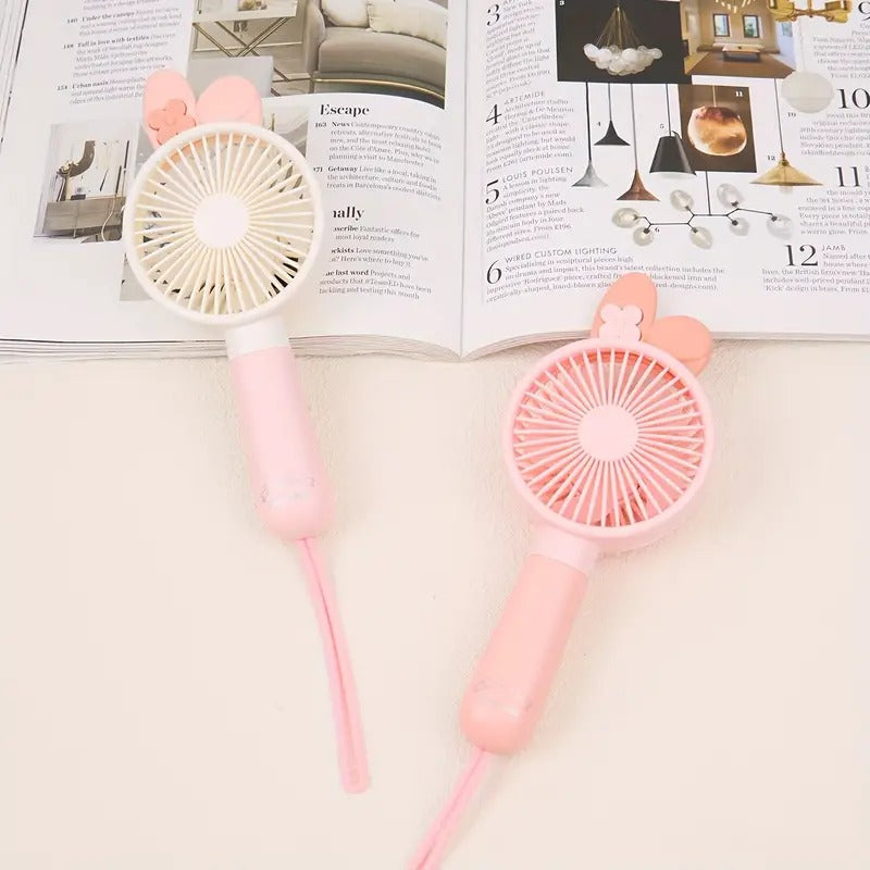 Handheld USB Rechargeable Fan Portable USB Fan Mini Hand Fan for Home/Office/Travel - 3 Speeds, 4 Hours. Rabbit Ear Design