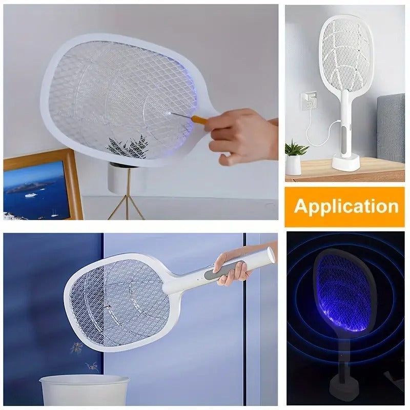 Mosquito Bat with UV Light Lamp Five Nights Mosquito Killer Autokill 2 in 1 Mosquito Racket 1200mAh Lithium ion Rechargeable Battery Handheld Electric Fly Swatter (White)