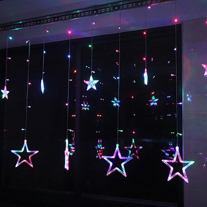 Star Curtain LED Lights for Diwali (2.5 mtr, 138 LED, 6+6 Star), Curtain String Lights with 8 Flashing Modes, Decoration for Christmas, Wedding, Party, Warm White