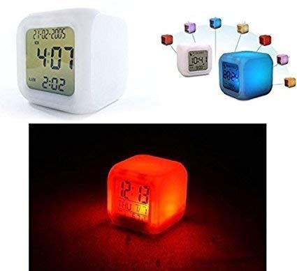 Plastic Changing Multicolour Clock | Digital Led Alarm Clock For Table Home Desk Night Table | With Temperature/Day/Month/Date/Time/Alarm