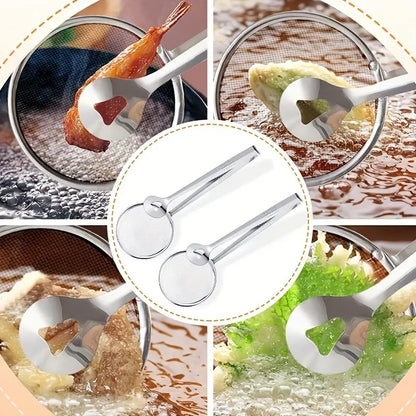 2 in 1 Fry Tool Filter Spoon Strainer with Clip,Oil Frying BBQ Filter Stainless Steel Mesh Strainer Kitchen Tool Collapsible Strainer