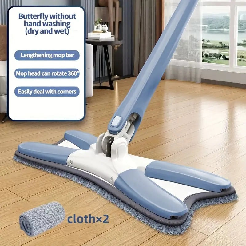 Microfiber X Shape Mop for Floor Cleaning, Dust Mop with Self Wringing, Ceramic Floor, Wood Floor Cleaner Mop, Dry Wet Mop Hands-Free Household Cleaning Tool for Home & Office