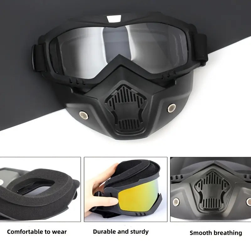 Goggle Mask Anti Scratch UV Protective Open Face & Eyewear Windproof Dirt Shield Adjustable Strap Soft Foam Padded Detachable for Cycling Bike Off Road Racing Riding Unisex