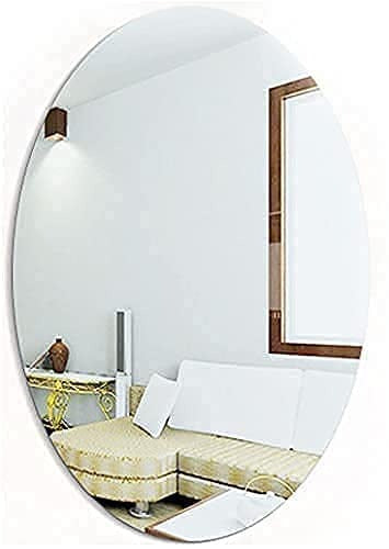 Oval Shape Adhesive Glass Mirror Sticker For Wall On Bathroom Bedroom Living Homee House|Size-20 * 30 Cm,White