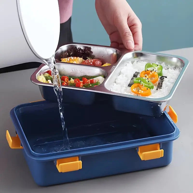 3 Compartment Stainless Steel Lunch Box, Leakage Proof Lunch Box for School Kids and Adults