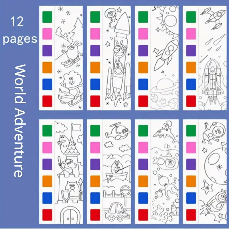 Pocket Watercolor Painting Book with 20 Bookmarks Sheets & 1 Brush Early Educational Montessori Toy for Boys & Girls - Art Party Favors Travel Activity Portable Pocket Travel