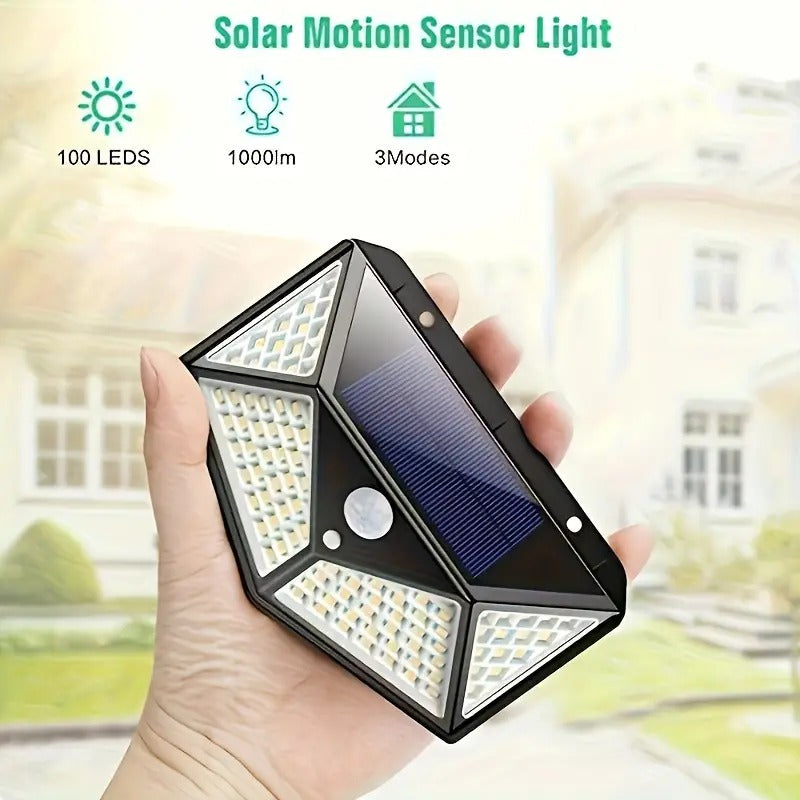 Solar Lights Outdoor 100 LED Solar Security Light with Waterproof Wall Light Solar Powered and 3 Modes for Outdoor 1800mAh (Black)