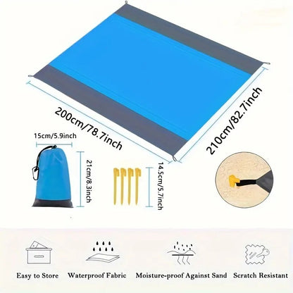 Beach Blanket Sandproof Waterproof, Extra Large 83"X79" Sand Free Beach Mat with 4 Stakes for Beach, Camping, and Picnic