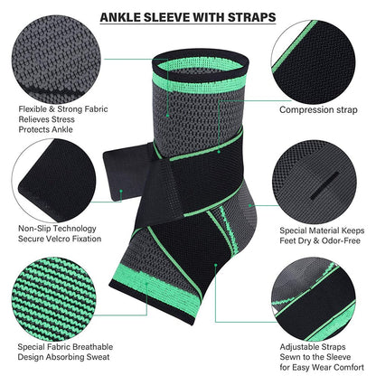 Ankle Braces, Adjustable Compression Ankle Support Men & Women, Strong Ankle Brace Sports Protection, Stabilize Ligaments-Eases Swelling And Sprained Ankle, One Size Fits All