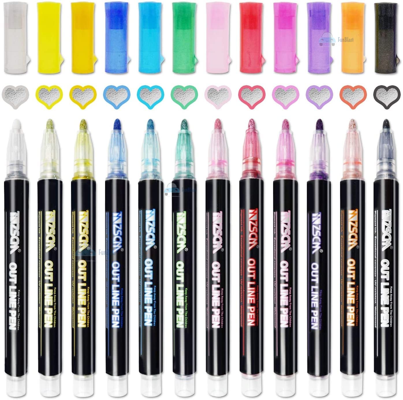 OUTLINE MARKERS PENS GLITTER -12PCS