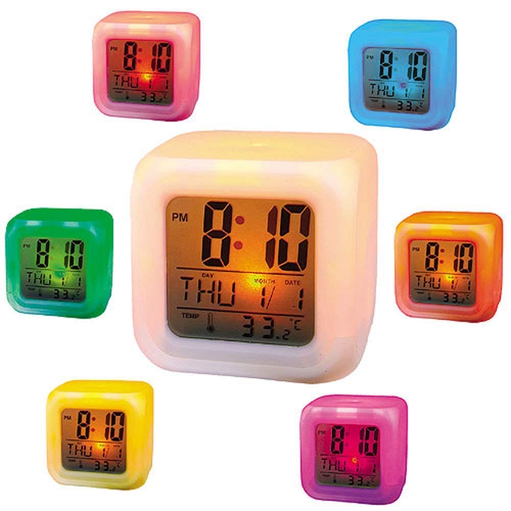 Plastic Changing Multicolour Clock | Digital Led Alarm Clock For Table Home Desk Night Table | With Temperature/Day/Month/Date/Time/Alarm