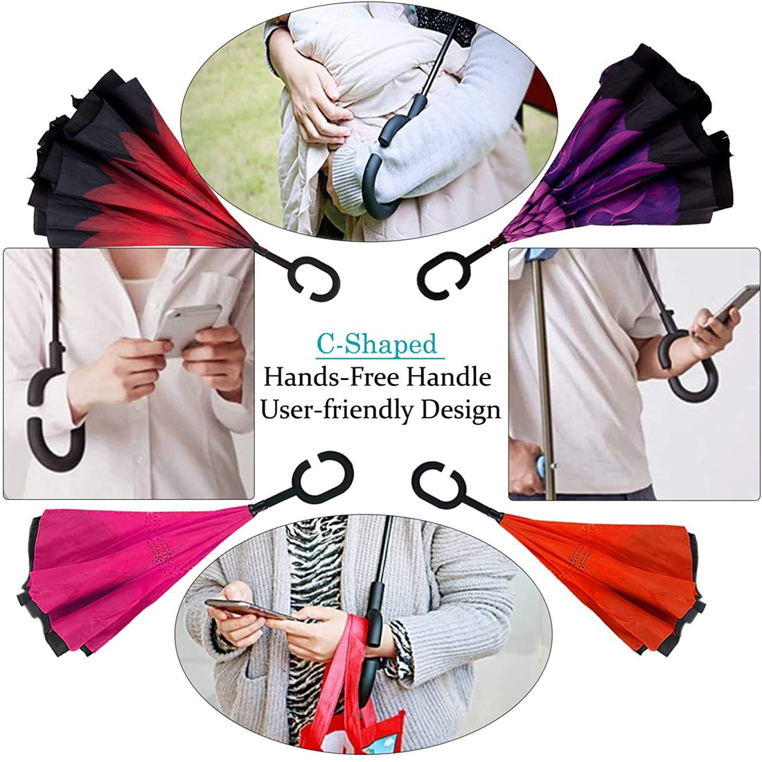 C-Shaped Handle for Women and Men Folding Umbrella