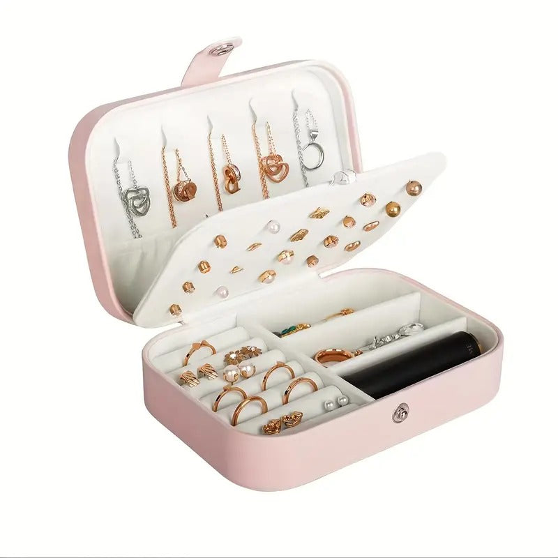 Jewellery Organiser PU Leather Zipper Portable Storage Box Case with Dividers Container for Rings, Earrings, Necklace Home Organizer