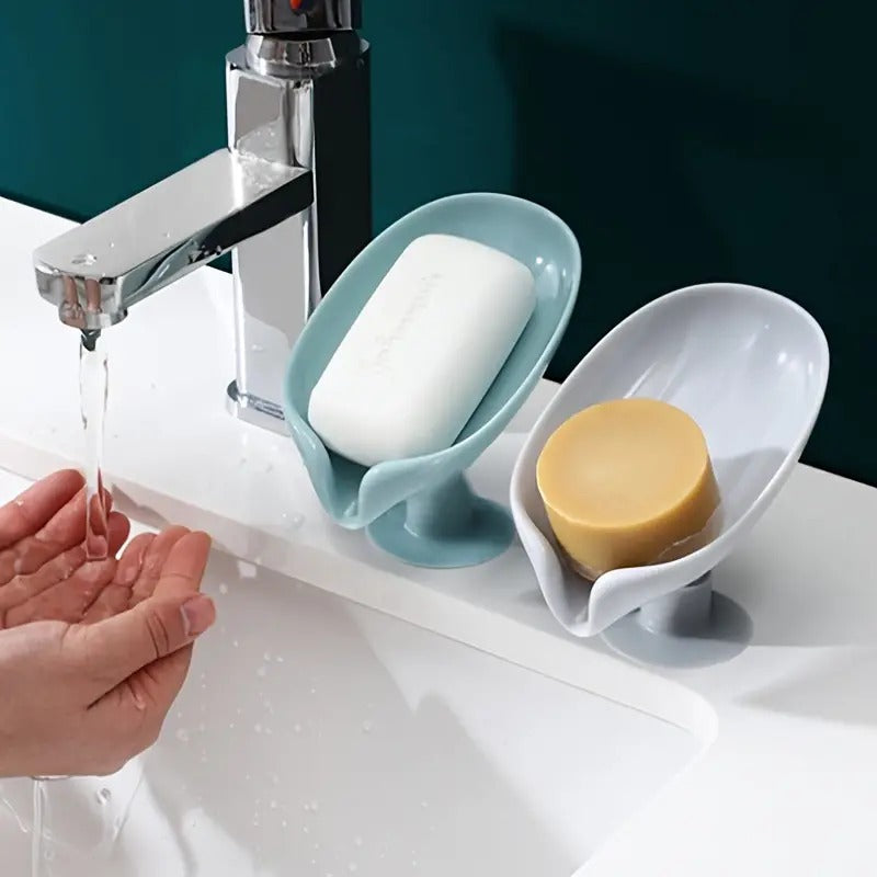 Leaf-Shape Self Draining Soap Dish Holder | with Suction Cup Soap Dish | Plastic Soap Case