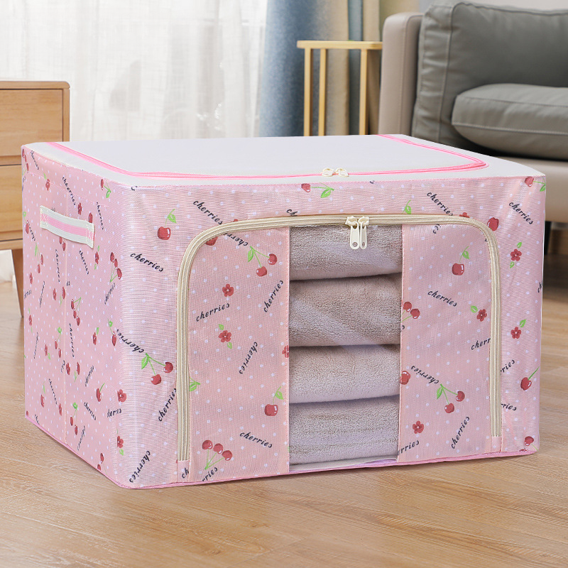 Fabric Clothes Storage Box for Wardrobe Cloth, Saree, Towel, Blanket Foldable Organizer Bag with Steel Frame, Top and Front Zipper Open Bags