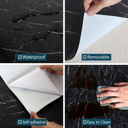 Black Marble Foil Kitchen Stickers Oil-Proof Waterproof Self Adhesive Wallpaper PVC Bathroom Wall Stickers Contact Paper(Black Marble 60 * 200CM)