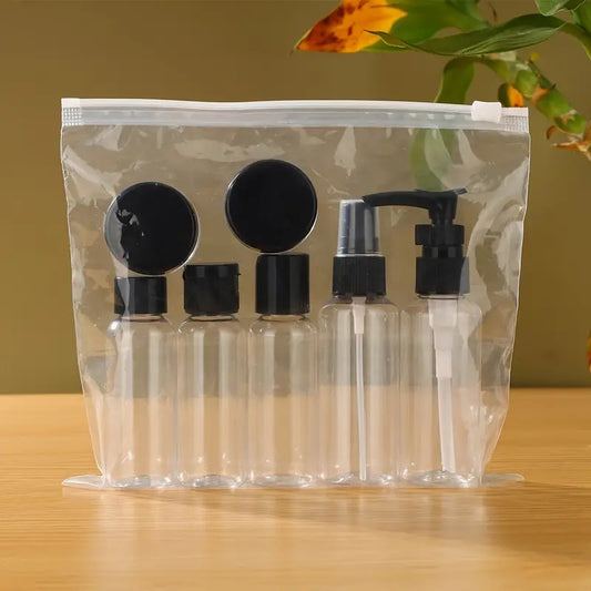 7 PCS COSMETICS BOTTLE for Travel Refillable Small Mini Empty Plastic Pump/Spray/Squeeze Bottles for Cosmetic