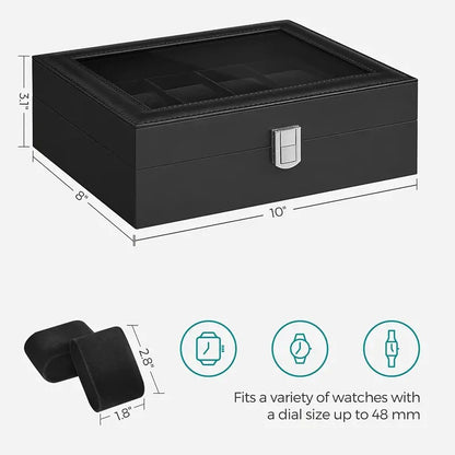 10 Slots Watch Organizer|Watch Storage Box For Men & Women|Secure Closer|Wrist Watch Display BoxBlack|