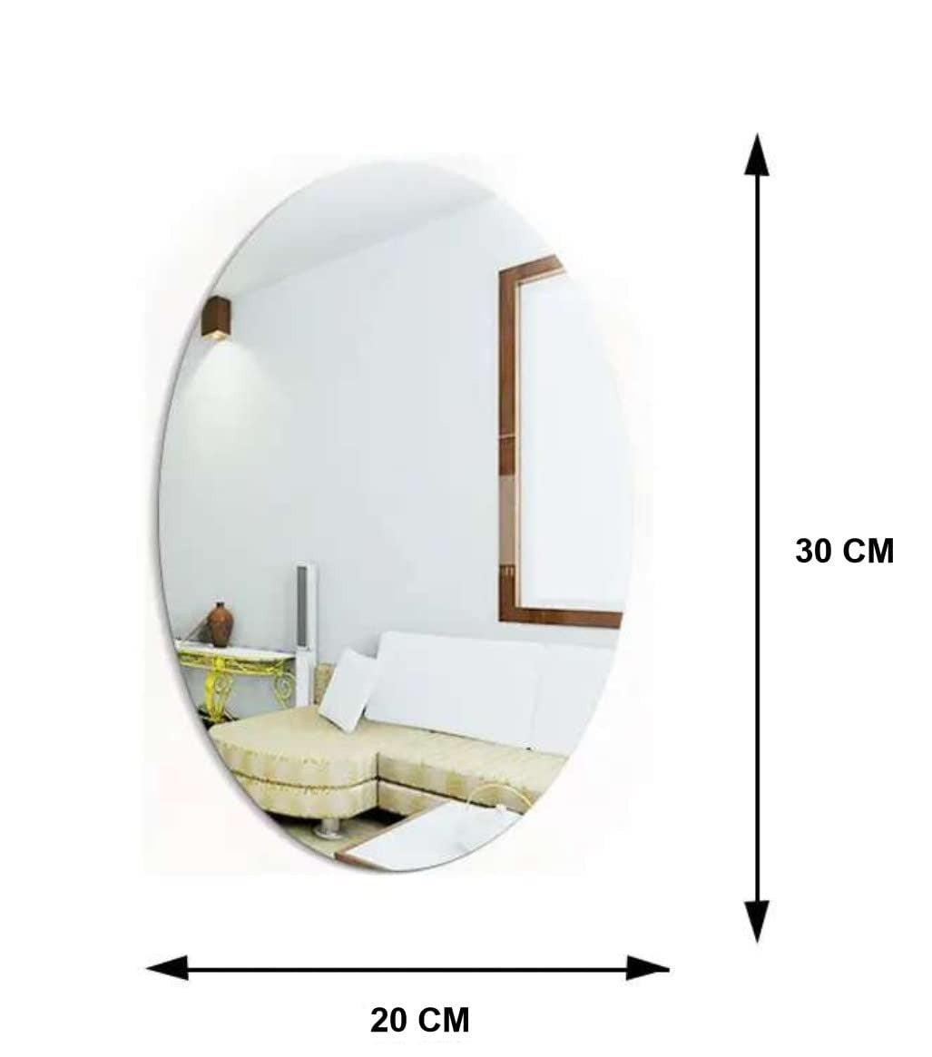 Oval Shape Adhesive Glass Mirror Sticker For Wall On Bathroom Bedroom Living Homee House|Size-20 * 30 Cm,White