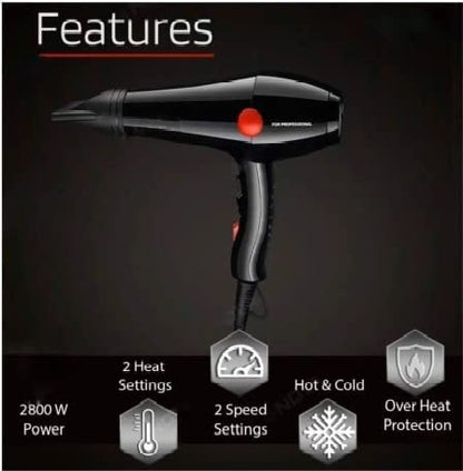 2000 Watts Professional Hot And Cold Chaoba Hair Dryers With 2 Switch Speed Setting And Thin Styling Nozzle, Hair Dryer, Hair Dryer For Men, Hair Dryer For Women, Black