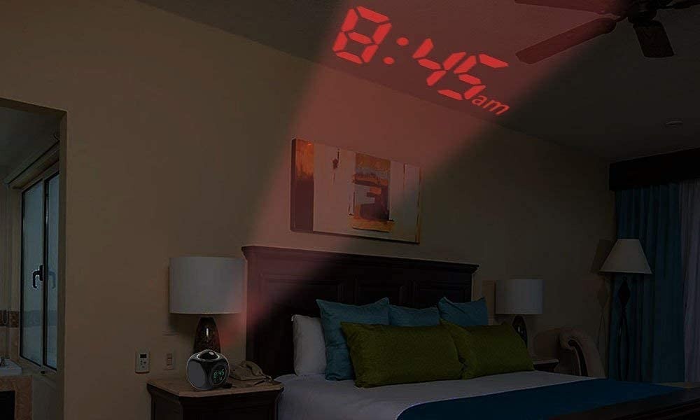 Digital LCD Projector Alarm Clock Wall Projection LCD Screen Snooze Alarm Display Time Voice Alarm LED Back Light