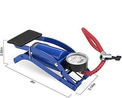 Portable High Pressure Foot Air Pump Heavy Compressor Cylinder for Bike, Car, Cycles & All Vehicles [Blue Colour, Size 15 CM]