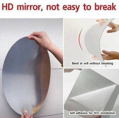 Oval Shape Adhesive Glass Mirror Sticker For Wall On Bathroom Bedroom Living Homee House|Size-20 * 30 Cm,White