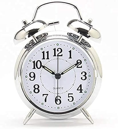 teel, Glass Twin Bell Edition Vintage Look With Night Led Display Table Alarm Clock ((Silver)) - Digital, 3.15 X 1.5 Inch