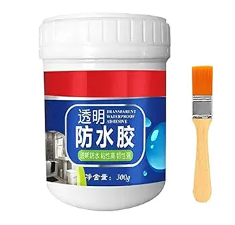 Crack Seal Glue 300gm with Brush Transparent Waterproof Glue for Roof Leakage Crack Seal Agent Roof Water Leakage Solution Water Proof Glue Transparent Glue Waterproofing for Pipe Wall Tiles