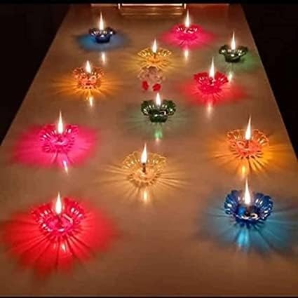 12 Pieces, 3D Reflective Shadow Diyas for Diwali Decoration Item for Home Decor | Dipawali Diya | Transparent Oil and Water Diya Deepawali Decoration Diya bati Reflection TeaLight Diya Set