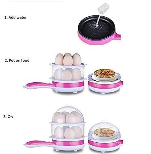 Double Layer Handle Egg Boiler Electric 14 Egg Poacher for Steaming Cooking, Boiling and Frying (Multicolor)(Set of 1)