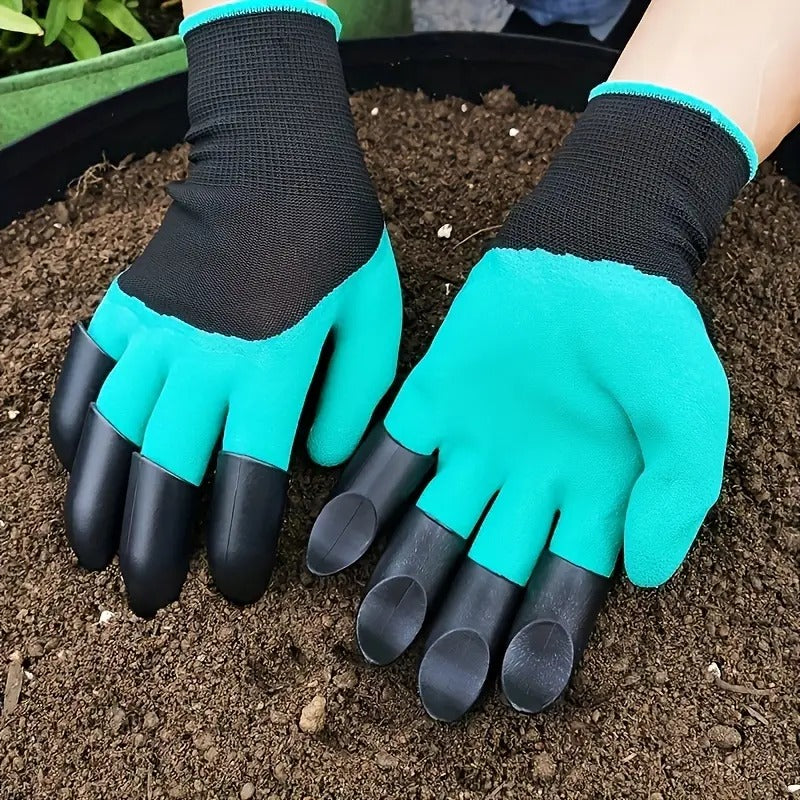 Heavy Duty Garden Farming Gloves Washable with Right Hand Fingertips ABS Claws for Digging and Gardening (Free Size, Green)