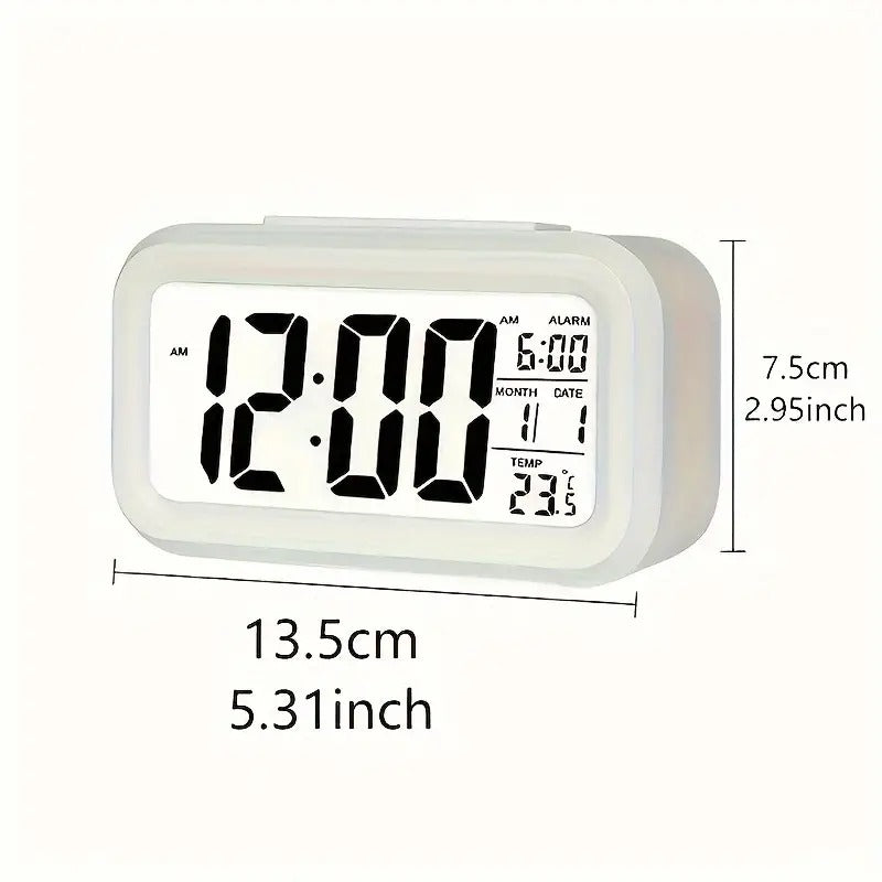 Digital Alarm Clock,Battery Operated Small Desk Clocks,with Date, Indoor Temperature,Smart Night Light,LCD Clock for Bedroom Home Office