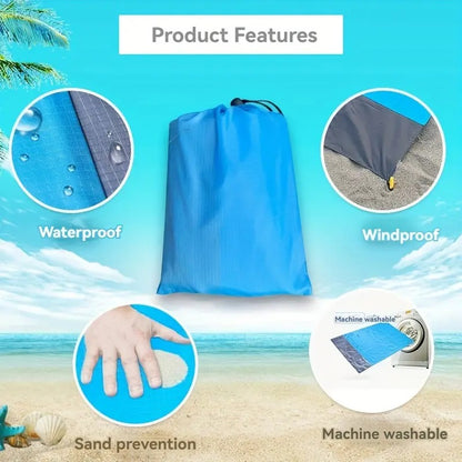 Beach Blanket Sandproof Waterproof, Extra Large 83"X79" Sand Free Beach Mat with 4 Stakes for Beach, Camping, and Picnic