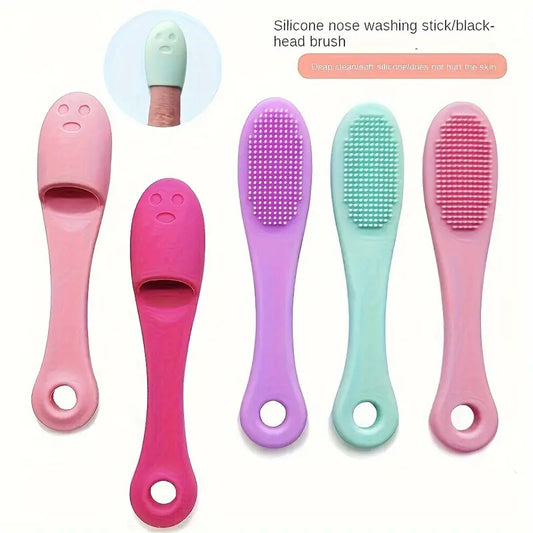 2 Pcs Silicone Face Cleaner Blackhead Remover Brush Cleanser Nose Pore Brush Finger Scruber