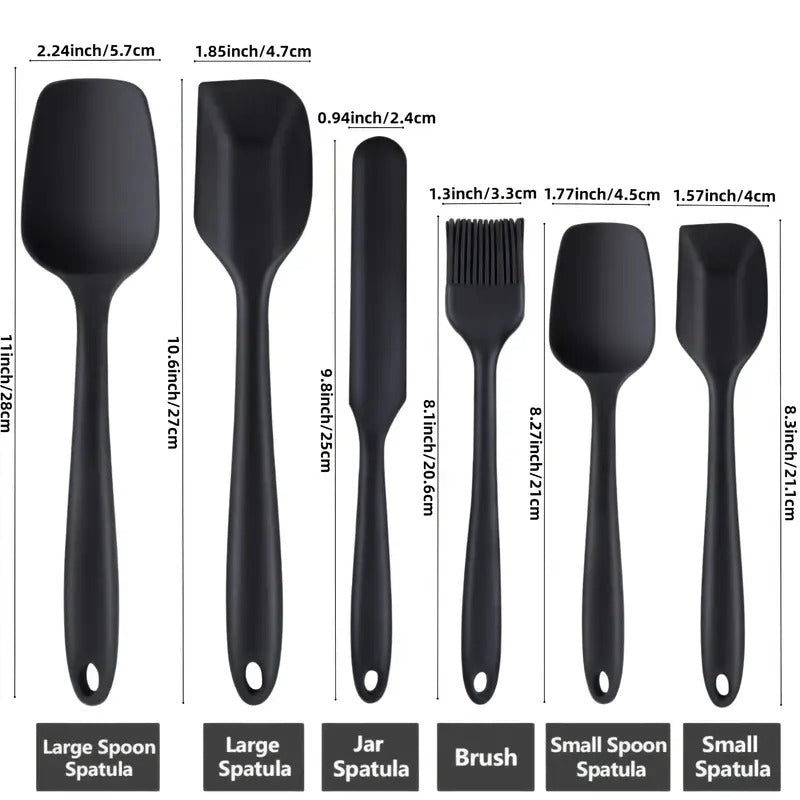 Silicone Spatula Set 6 Piece Sets of Baking Tools Stainless Steel Core Scratch Free Heat Resistant Silicone Scraper Shovel for Cooking, Baking and Mixing