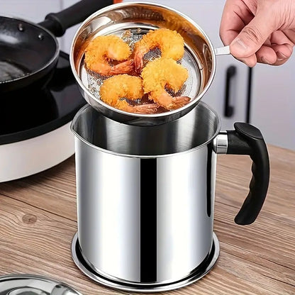 Oil Strainer Pot Grease Can - Stainless Steel Cooking Grease Container,Reuse Oil Storage -Can Container with Removable Filter Anti-Scalding Handheld, Lid for Cooking Oil