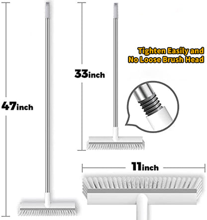 Bathroom Cleaning Brush with Wiper 2 in 1 Tiles Cleaning Brush Floor Scrub Brush with Long Handle White scrubbing Brush Cleaning Brush