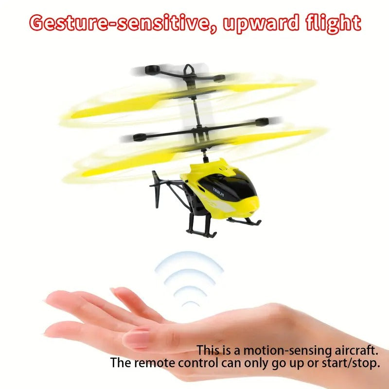 Outdoor and Indoor Flying Helicopter with Hand Induction Watch | Electronic Radio RC Remote Control Toy | Charging Helicopter with 3D Light & Safety Sensor for Kids (Multi Color)