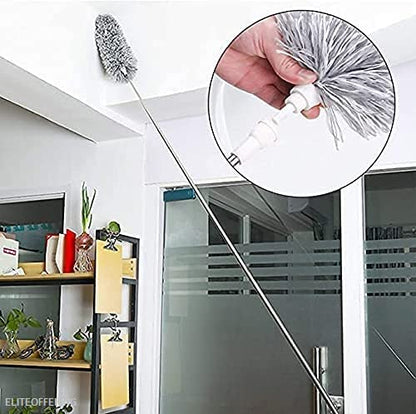 Microfiber Feather Duster Bendable & Extendable Fan Cleaning with 100 inches Expandable Pole Handle Washable Cleaner Mop extendable Anti Scratch Head Brush for High Cobweb Stick