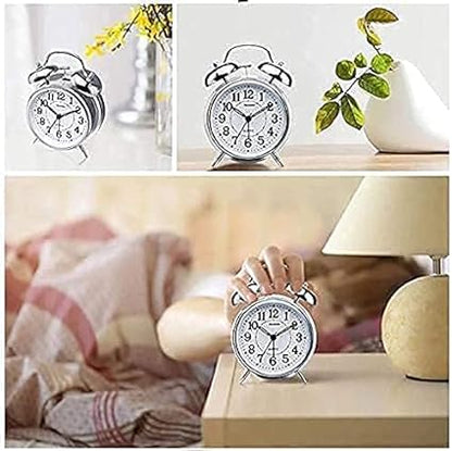 teel, Glass Twin Bell Edition Vintage Look With Night Led Display Table Alarm Clock ((Silver)) - Digital, 3.15 X 1.5 Inch